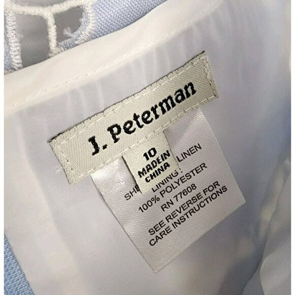 J. Peterman Dress Sheath Ice Blue 100% Linen Cutout Lace Floral Size 10 - Picture 3 of 6